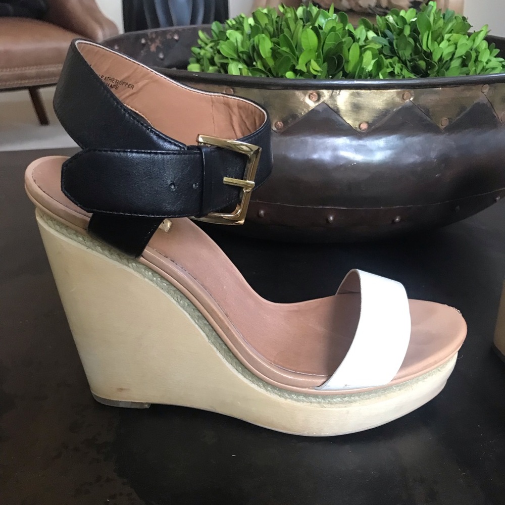 Black and White Halogen Wedge Sandal